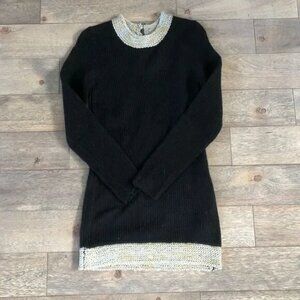 Black Sweater Dress with Metallic Trim and Hem Detail Size Women S NEW